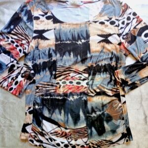 Peter Nygard Womens ruched waist patterned 3/4 sleeve shirt szM NWOT